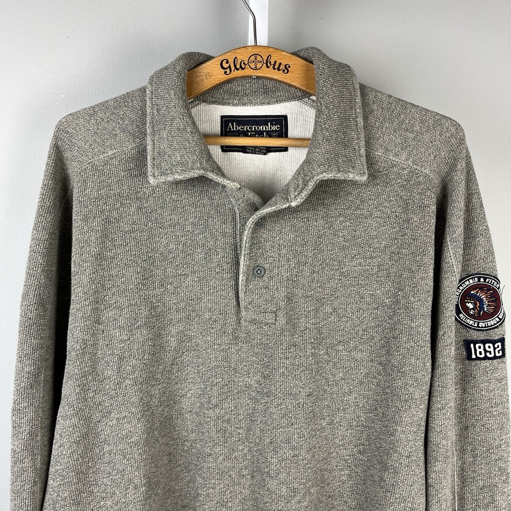 Vintage Abercrombie & Fitch Polo Style Sweater Mens Large‎ Gray Cotton Arm Patch